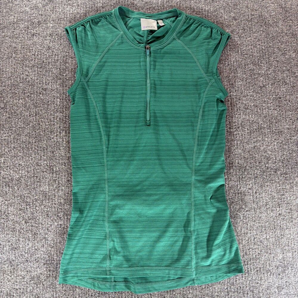 Athleta Teal Sleeveless Quarter Zip Athletic Top Womens XS Zip Pocket